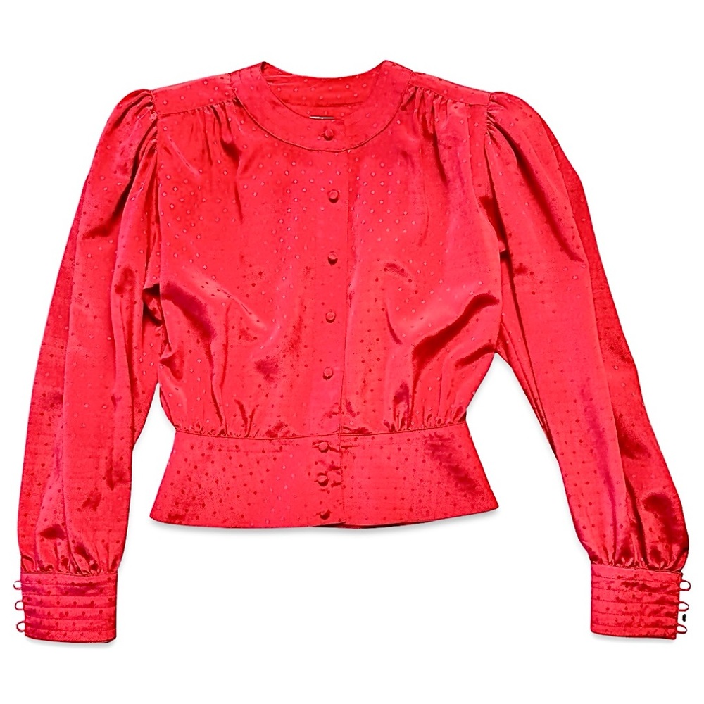 Vtg 80s Red Polka Dot Button Down Blouse 6 M